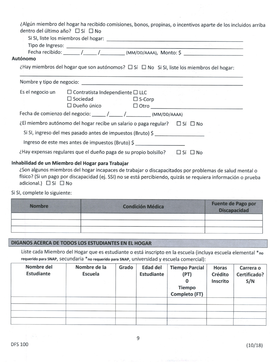 Formulario DFS100 Solicitud De Asistencia - Wyoming (Spanish), Page 9