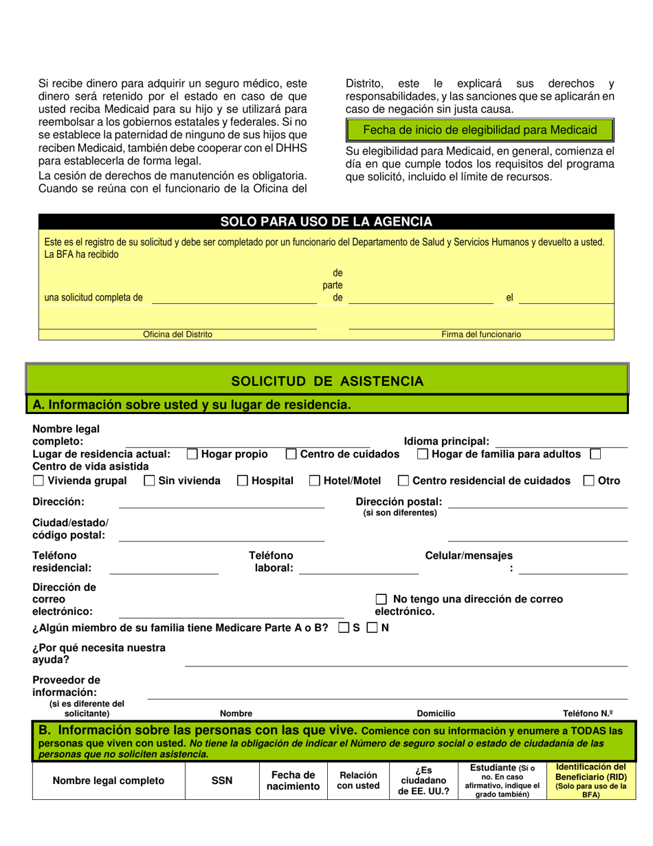 BFA Formulario 800 Solicitud De Asistencia - New Hampshire (Spanish), Page 3