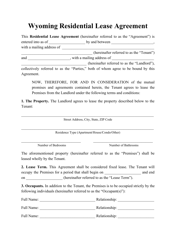 Document preview: Residential Lease Agreement Template - Wyoming