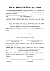 Residential Lease Agreement Template - Florida