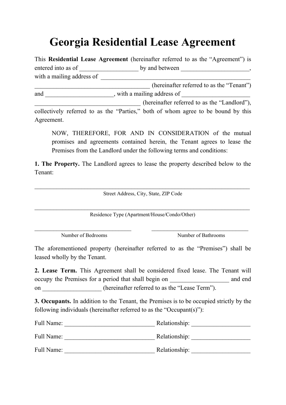 georgia united states residential lease agreement