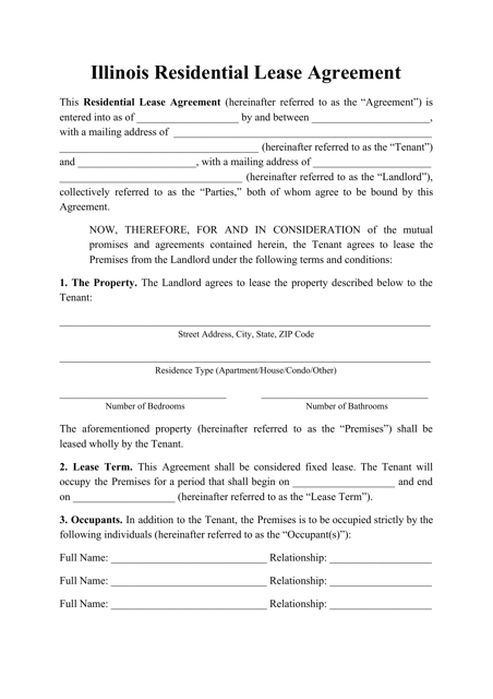 Residential Lease Agreement Template - Illinois