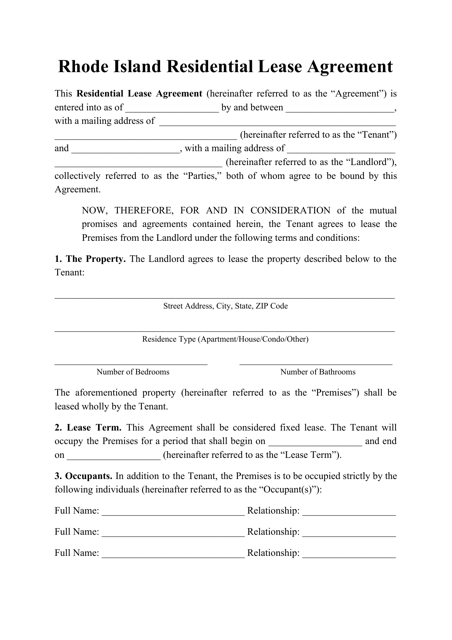 Residential Lease Agreement Template - Rhode Island