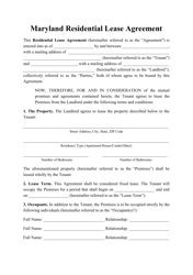 Residential Lease Agreement Template - Maryland