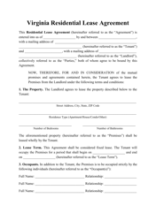 &quot;Residential Lease Agreement Template&quot; - Virginia