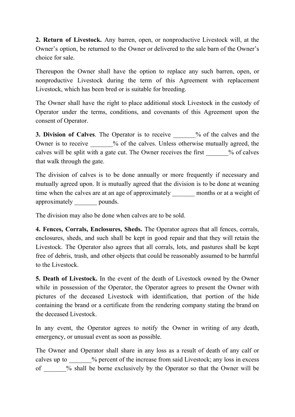 Livestock Lease Agreement Template, Page 2