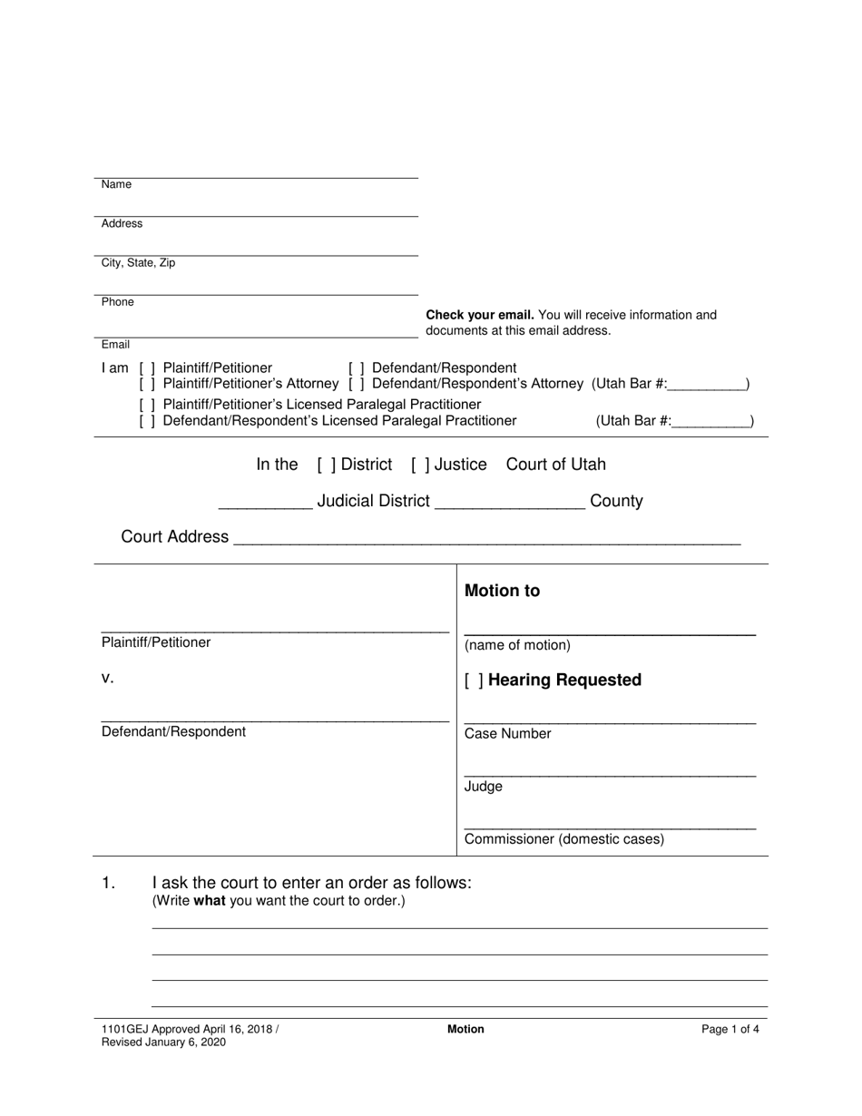 Form 1101GEJ Motion - Utah, Page 1