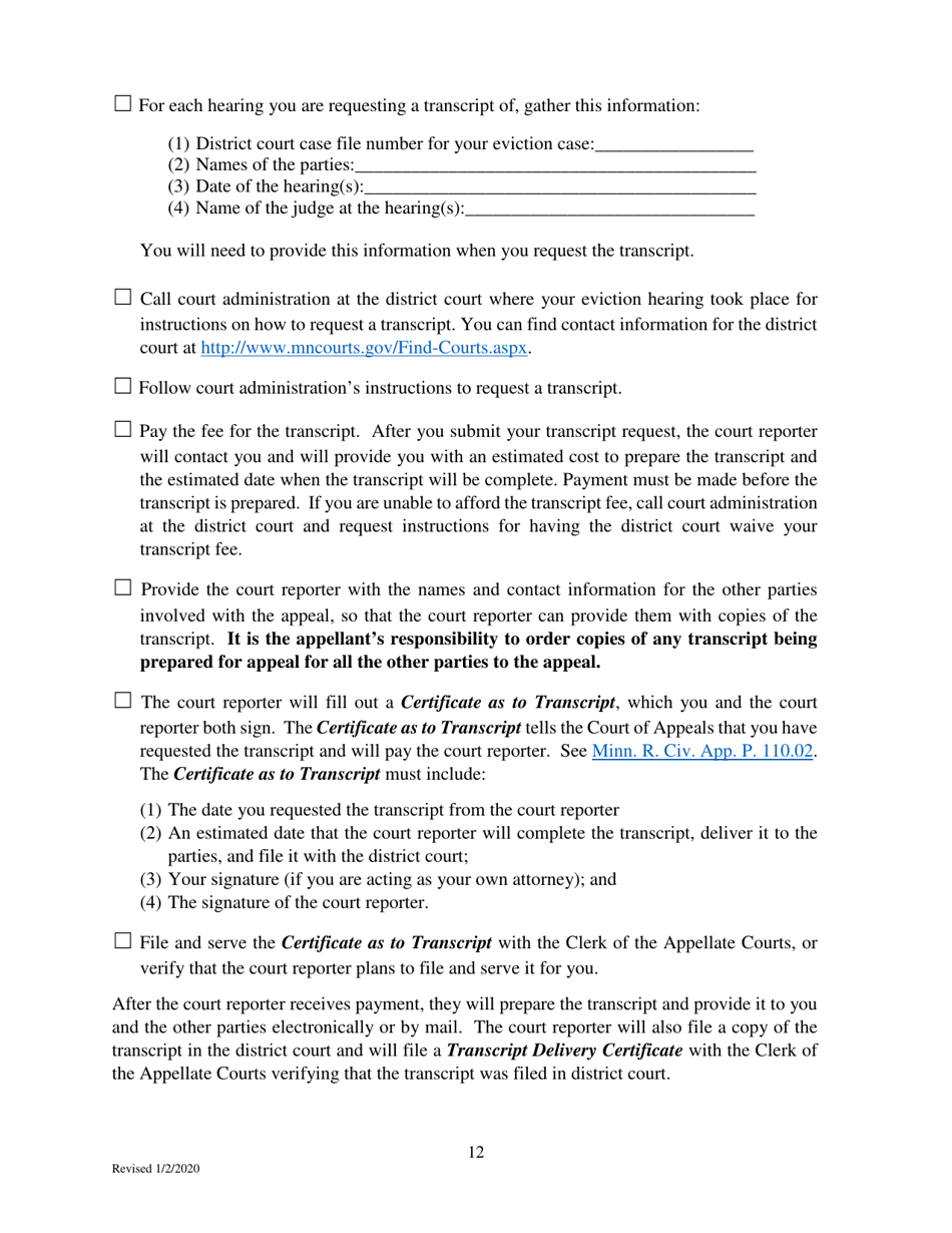 Minnesota Filing an Eviction Appeal at the Minnesota Court of Appeals