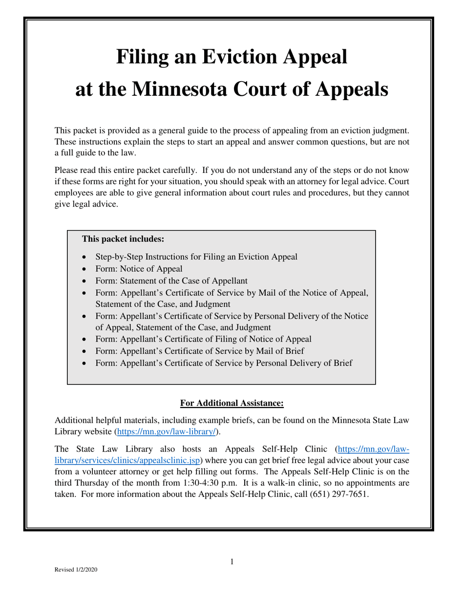 Filing an Eviction Appeal at the Minnesota Court of Appeals - Minnesota, Page 1