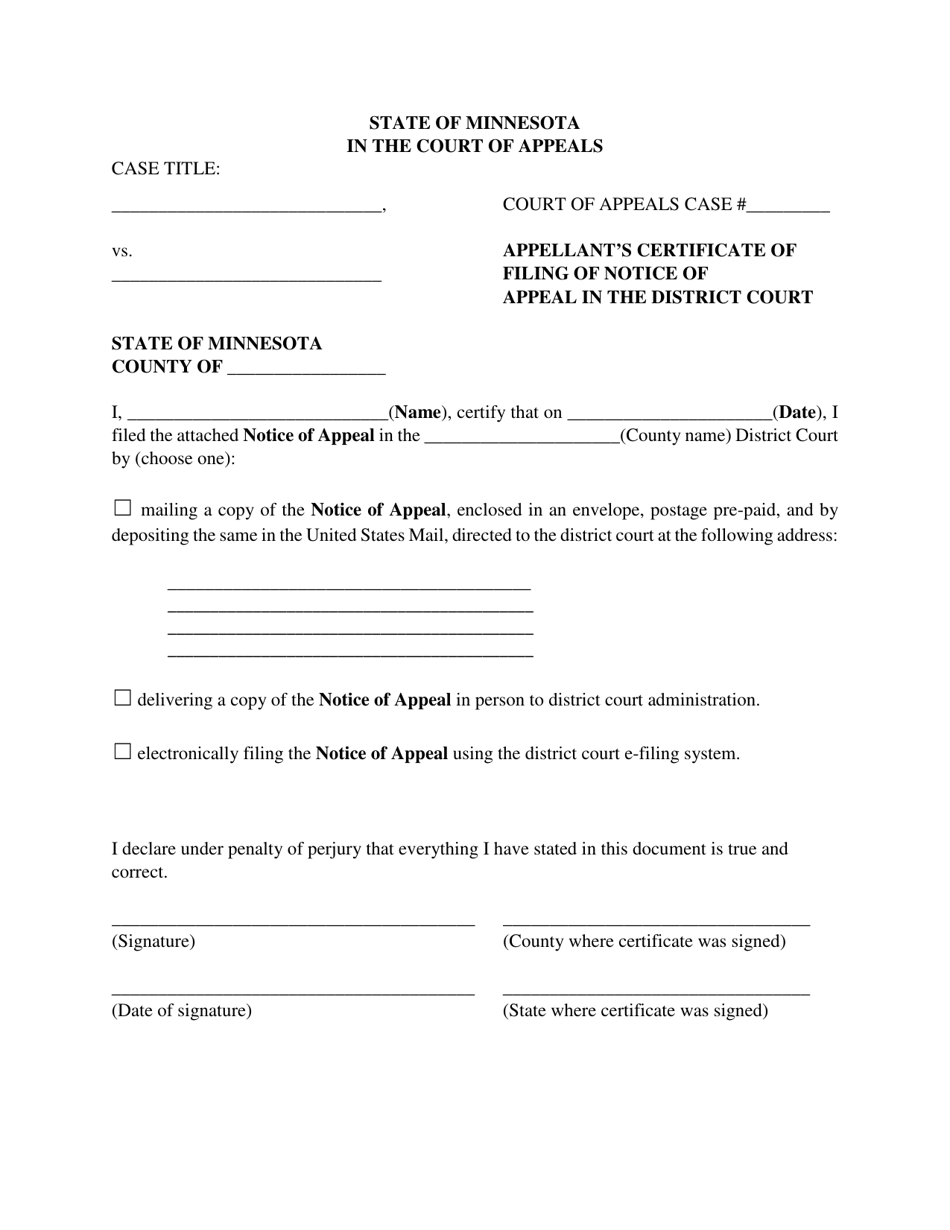 Minnesota Filing an Eviction Appeal at the Minnesota Court of Appeals ...