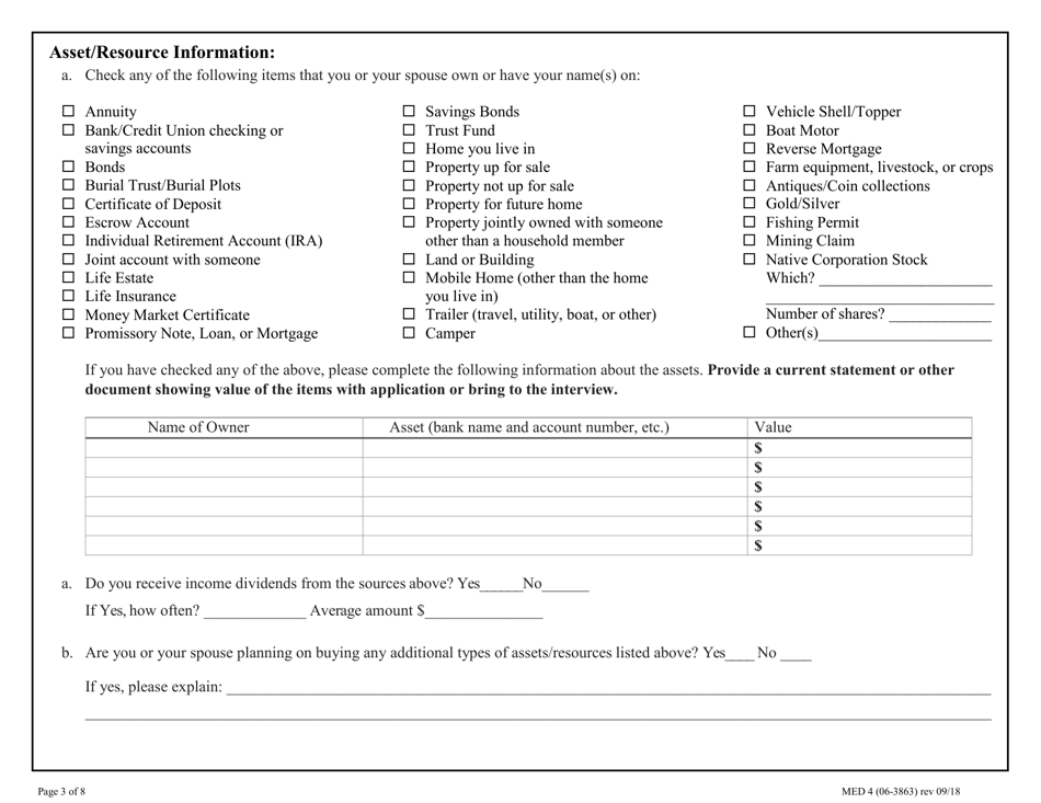 Form MED4 (06-3863) Application for Adults and Children With Long Term Care Needs - Alaska, Page 3