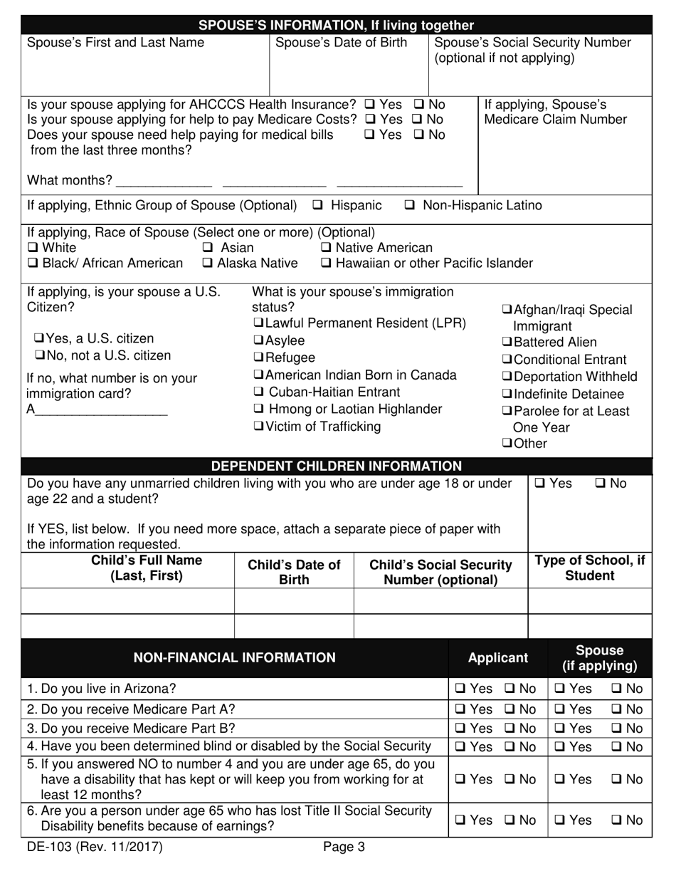 Form DE-103 Application for Ahcccs Health Insurance and Medicare Savings Programs - Arizona, Page 11