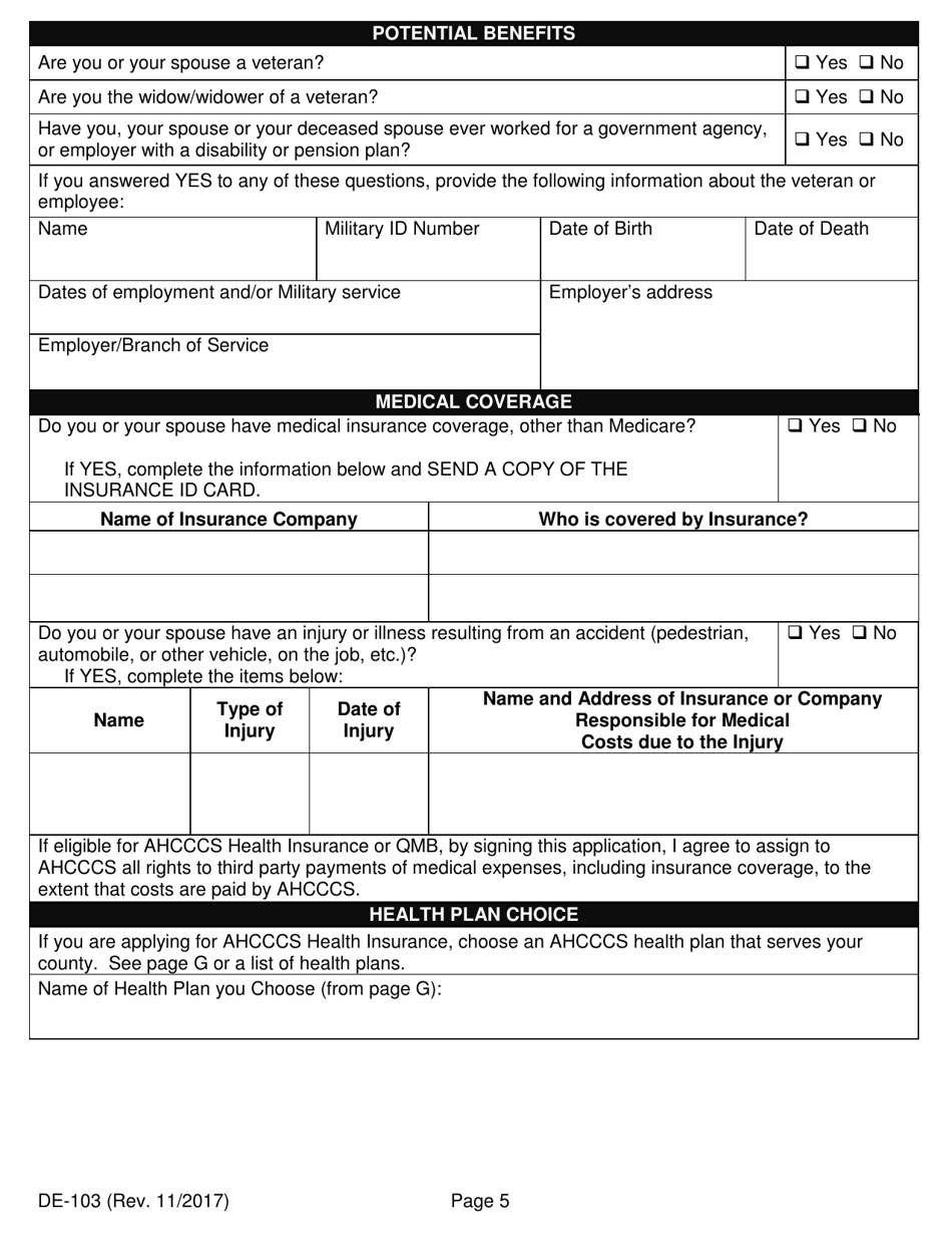 Form DE-103 Application for Ahcccs Health Insurance and Medicare Savings Programs - Arizona, Page 13