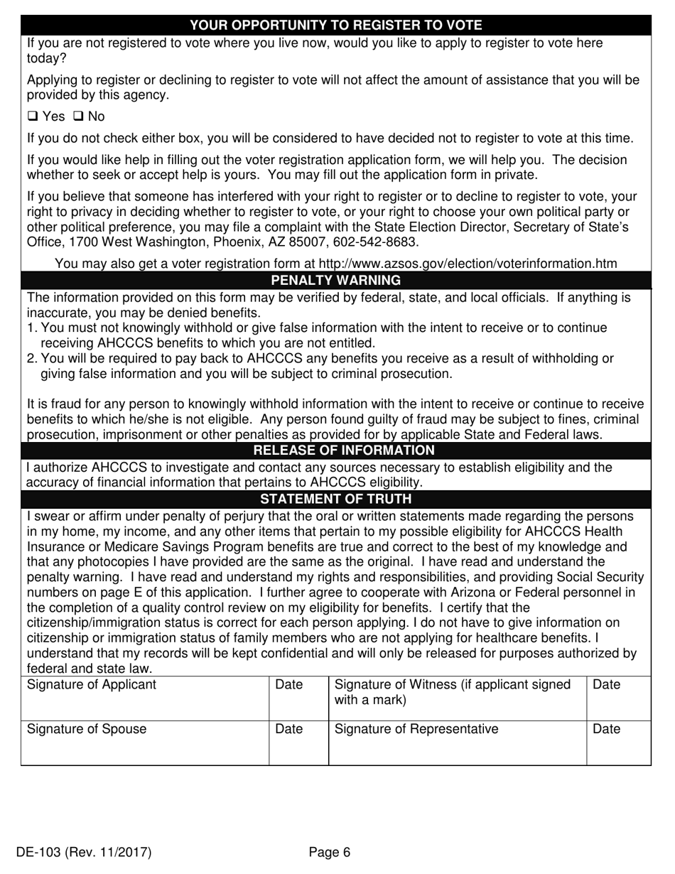 Form DE-103 Application for Ahcccs Health Insurance and Medicare Savings Programs - Arizona, Page 14