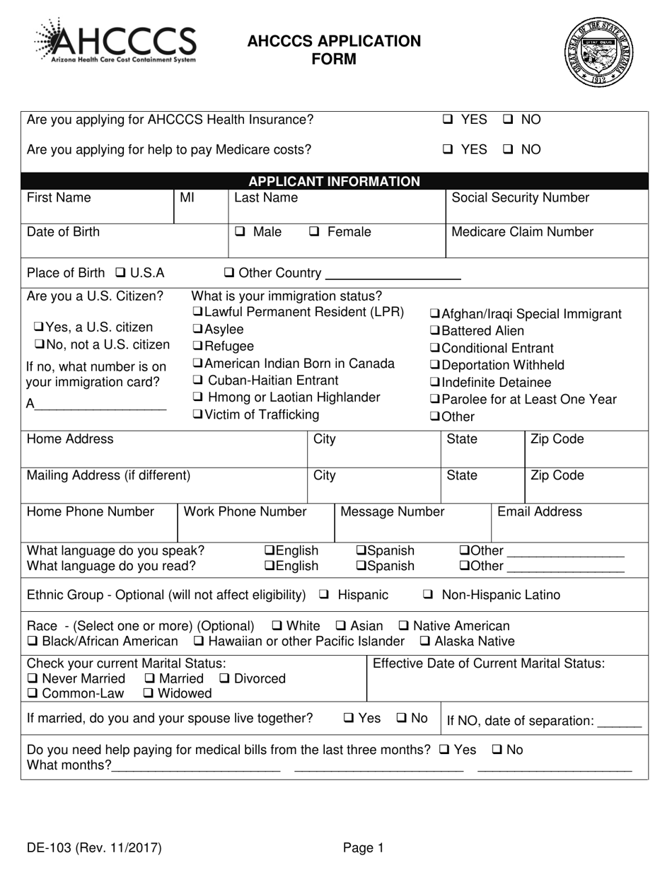 Form DE-103 Application for Ahcccs Health Insurance and Medicare Savings Programs - Arizona, Page 9
