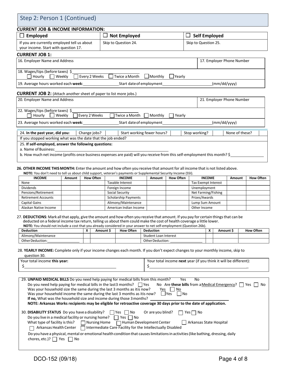 Form DCO-152 Household Health Coverage Application - Arkansas, Page 4