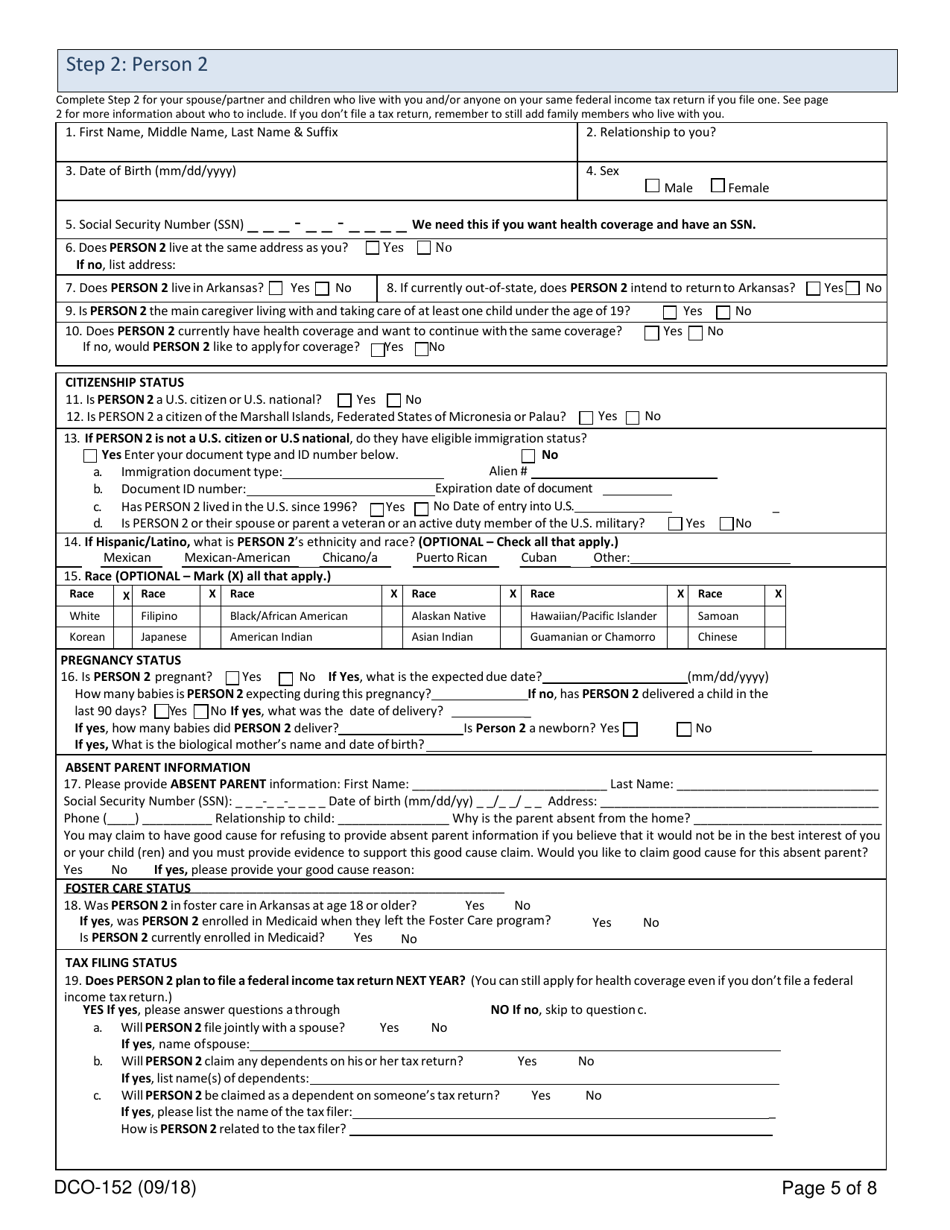 Form DCO-152 Household Health Coverage Application - Arkansas, Page 5