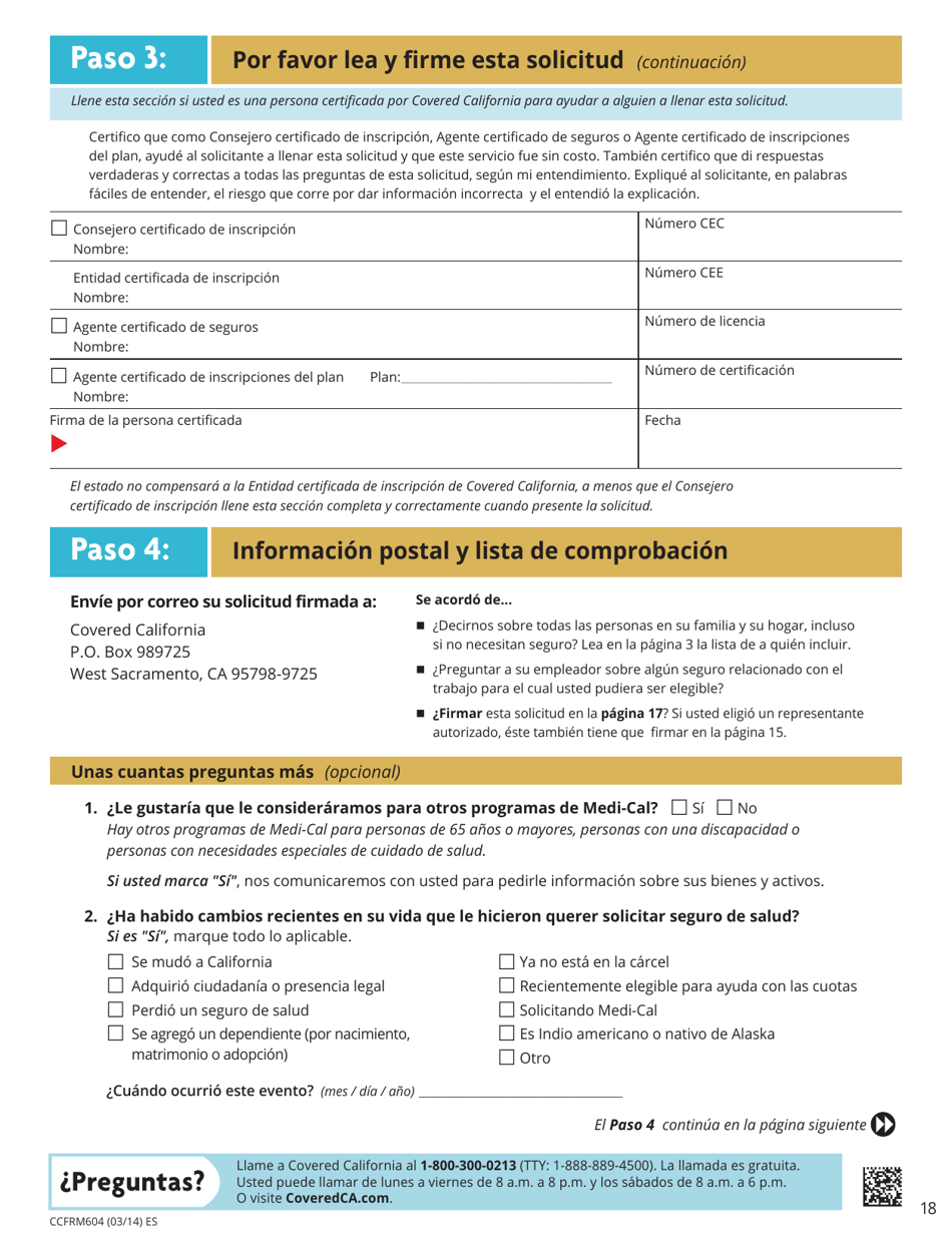 Formulario CCFRM604 Solicitud De Seguro De Salud - California (Spanish), Page 19