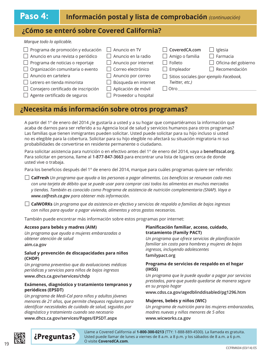 Formulario CCFRM604 Solicitud De Seguro De Salud - California (Spanish), Page 20
