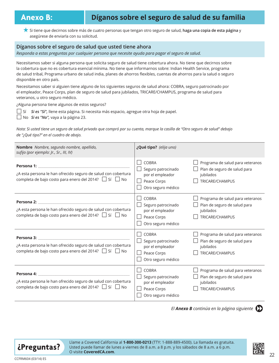 Formulario CCFRM604 Solicitud De Seguro De Salud - California (Spanish), Page 23