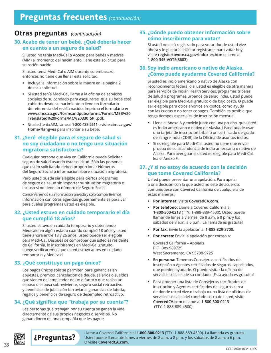 Formulario CCFRM604 Solicitud De Seguro De Salud - California (Spanish), Page 34