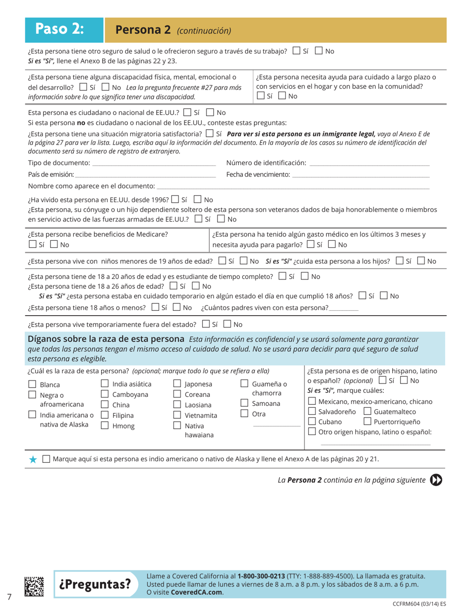 Formulario CCFRM604 Solicitud De Seguro De Salud - California (Spanish), Page 8