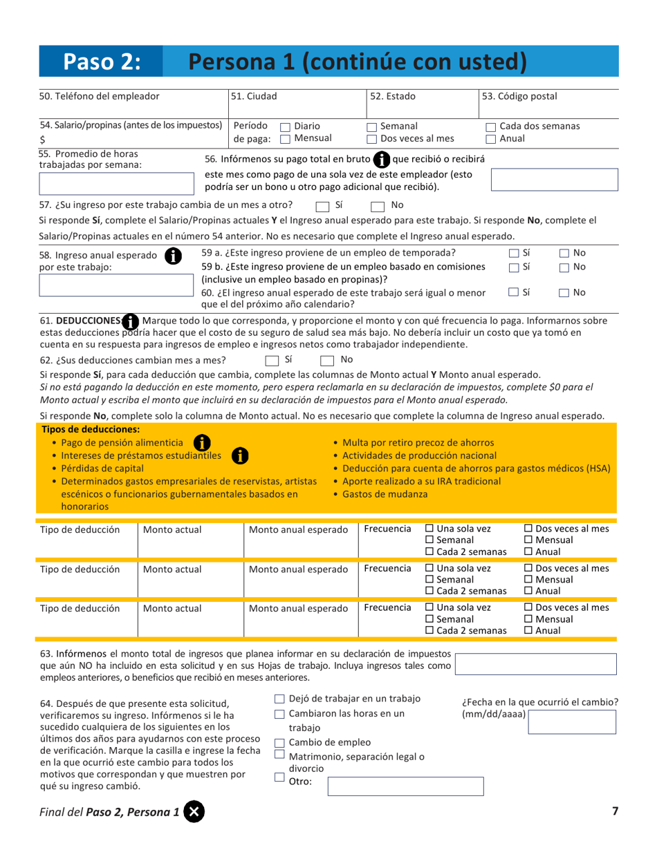 Solicitud Para El Seguro De Salud Y Ayuda Para Pagar Los Costos - Colorado (Spanish), Page 10