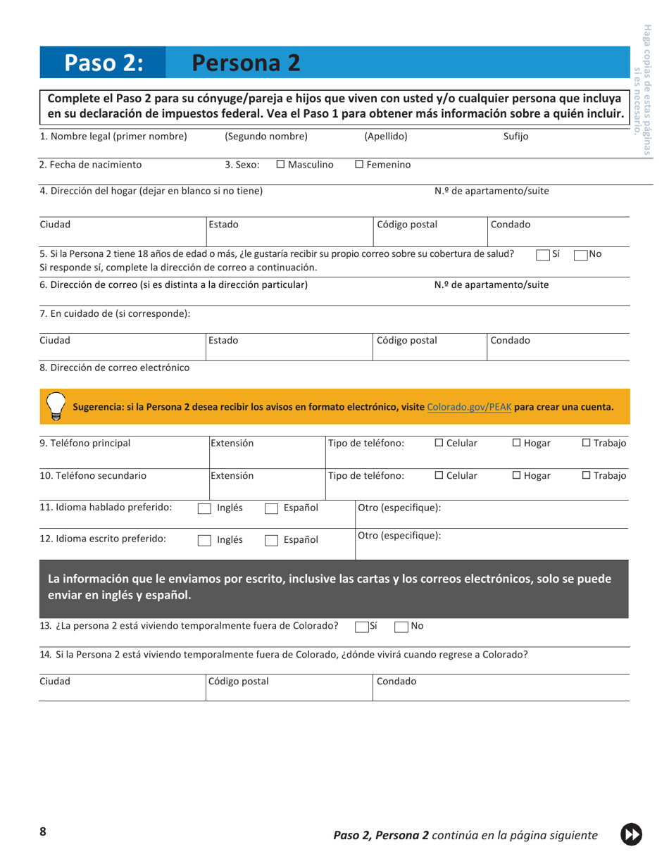 Solicitud Para El Seguro De Salud Y Ayuda Para Pagar Los Costos - Colorado (Spanish), Page 11