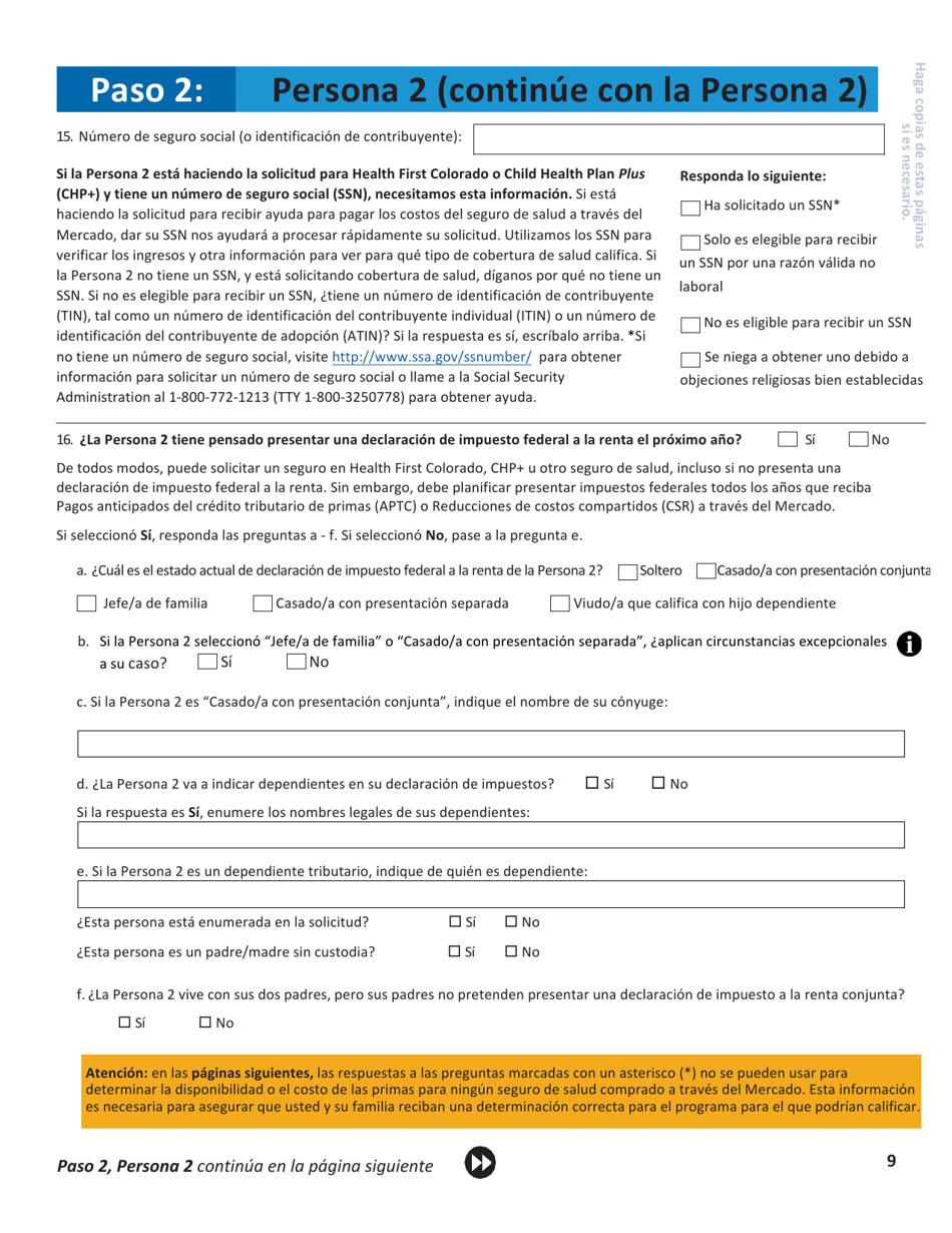 Solicitud Para El Seguro De Salud Y Ayuda Para Pagar Los Costos - Colorado (Spanish), Page 12