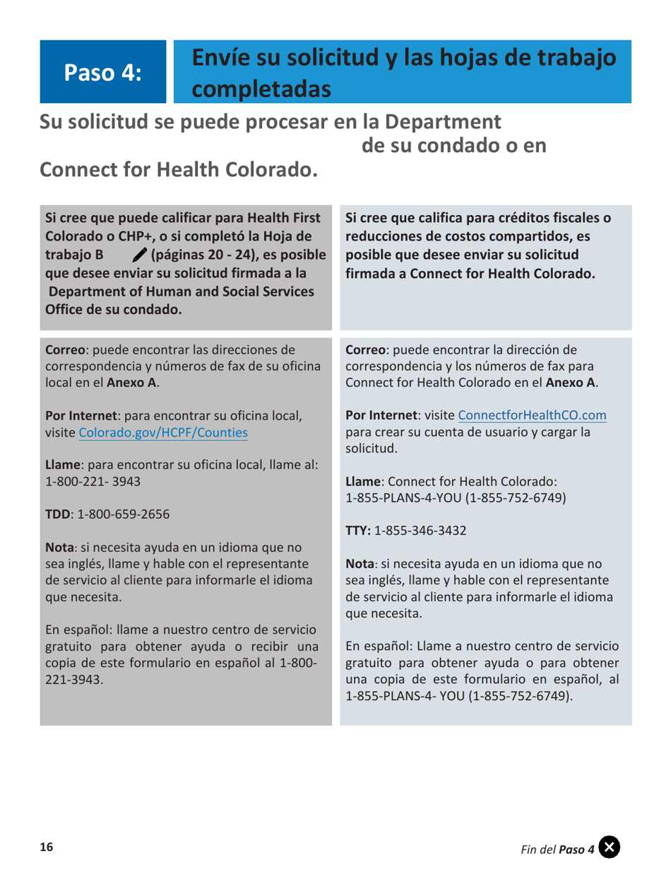 Solicitud Para El Seguro De Salud Y Ayuda Para Pagar Los Costos - Colorado (Spanish), Page 19