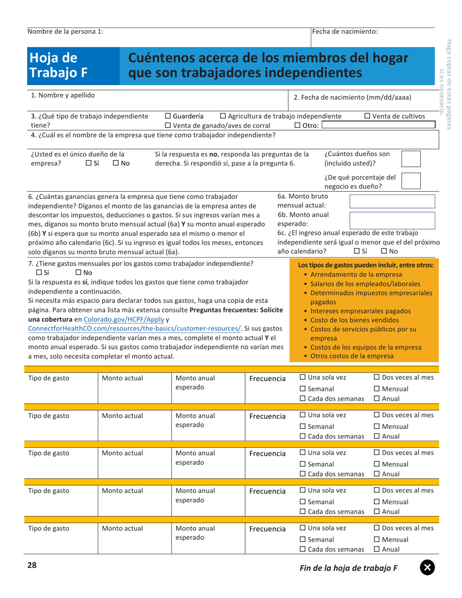 Solicitud Para El Seguro De Salud Y Ayuda Para Pagar Los Costos - Colorado (Spanish), Page 31