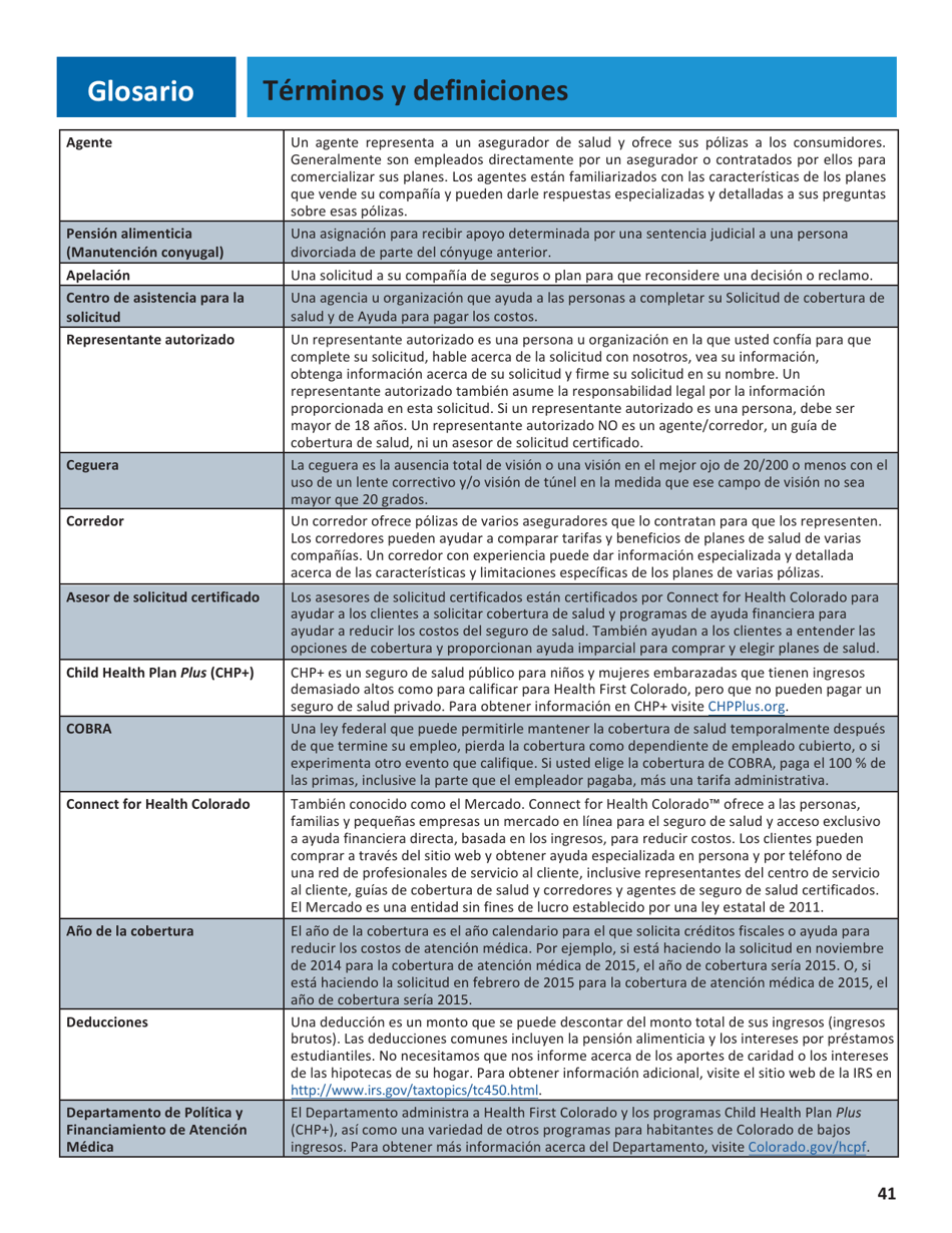 Solicitud Para El Seguro De Salud Y Ayuda Para Pagar Los Costos - Colorado (Spanish), Page 44