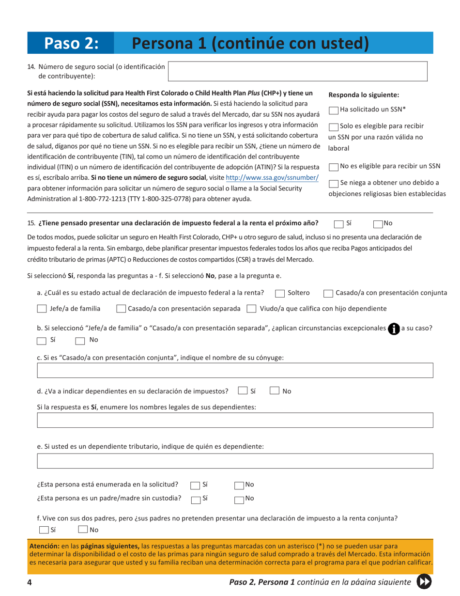 Solicitud Para El Seguro De Salud Y Ayuda Para Pagar Los Costos - Colorado (Spanish), Page 7