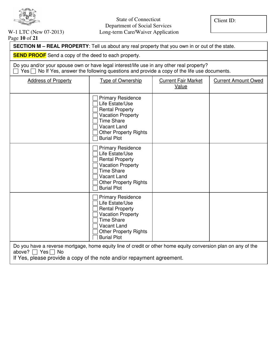 Form W-1 LTC Long-Term Care / Waiver Application - Connecticut, Page 10