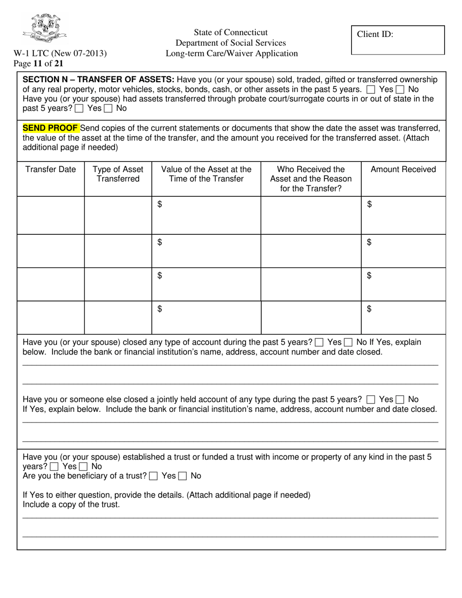 Form W-1 LTC Long-Term Care / Waiver Application - Connecticut, Page 11