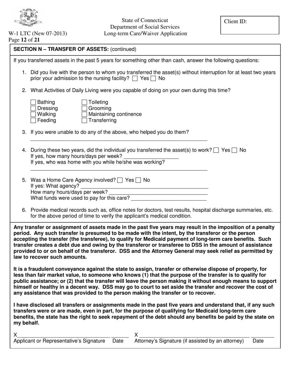 Form W-1 LTC Long-Term Care / Waiver Application - Connecticut, Page 12