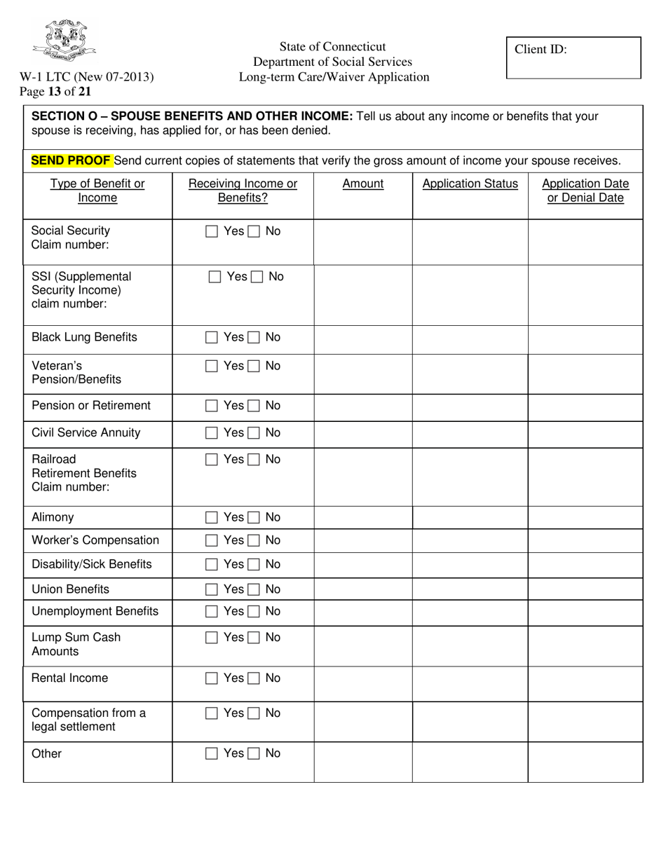 Form W-1 LTC Long-Term Care / Waiver Application - Connecticut, Page 13