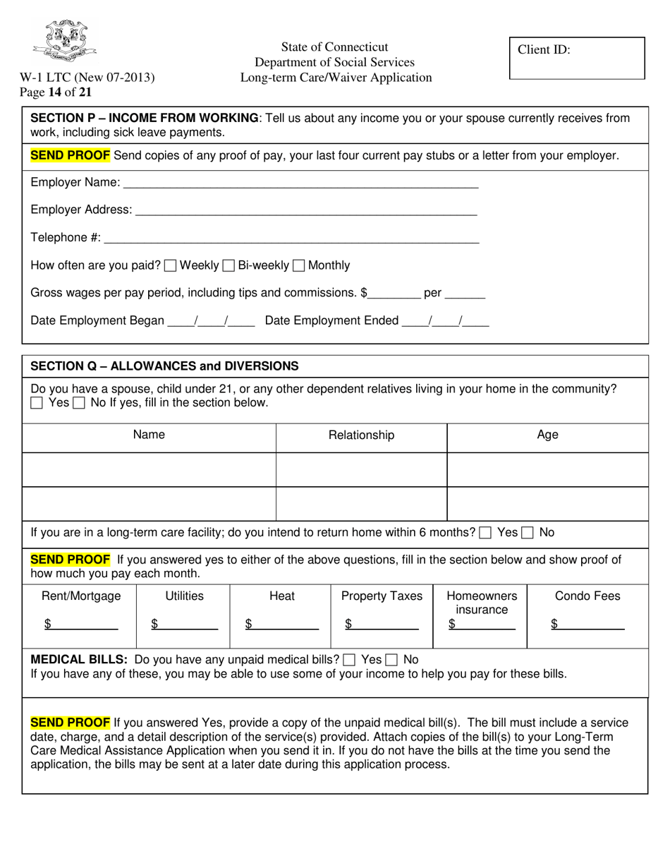 Form W-1 LTC Long-Term Care / Waiver Application - Connecticut, Page 14