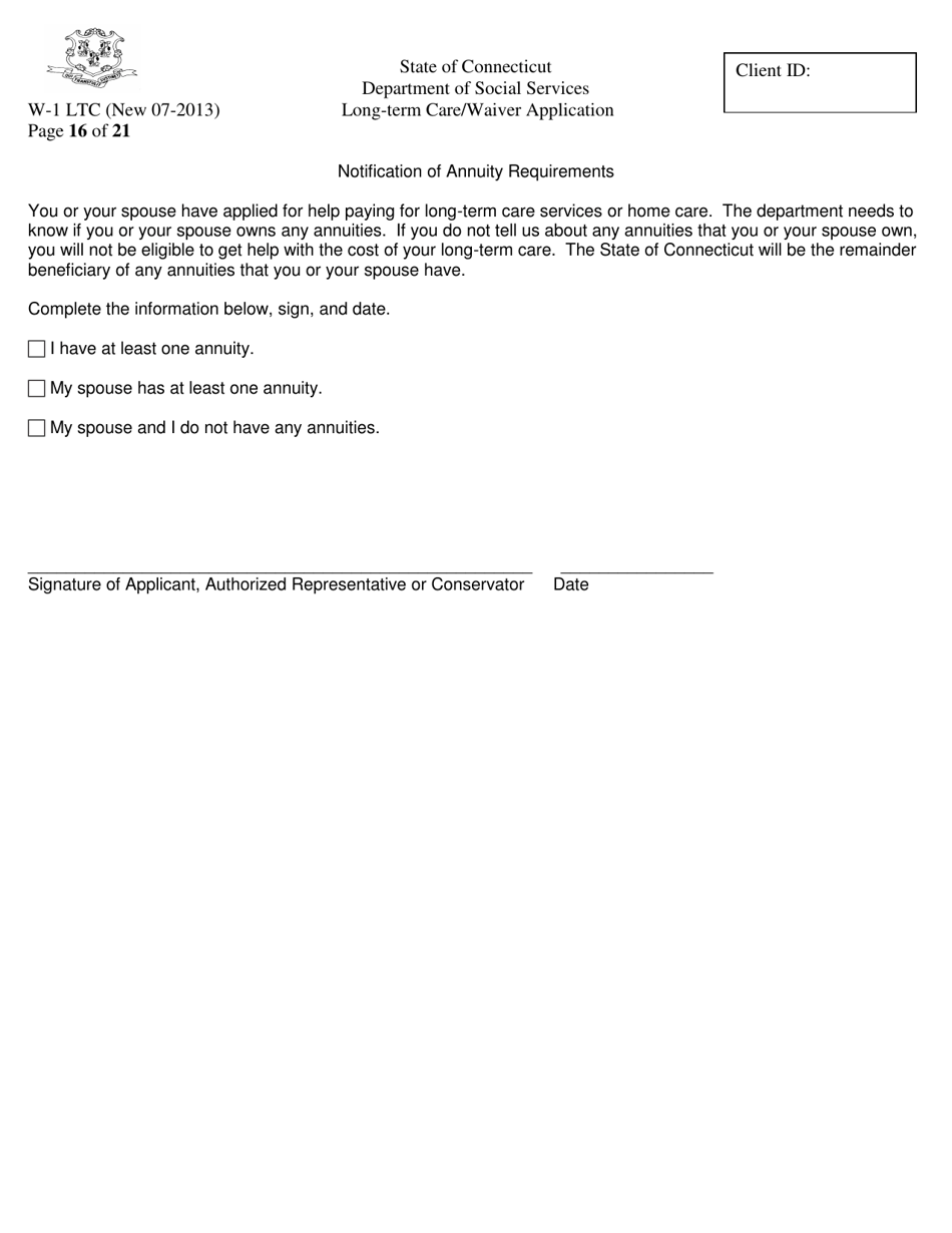 Form W-1 LTC Long-Term Care / Waiver Application - Connecticut, Page 16