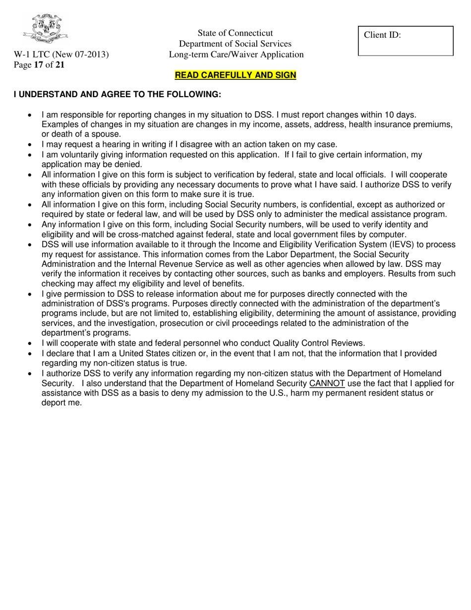 Form W-1 LTC Long-Term Care / Waiver Application - Connecticut, Page 17