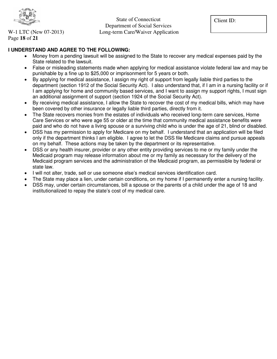 Form W-1 LTC Long-Term Care / Waiver Application - Connecticut, Page 18