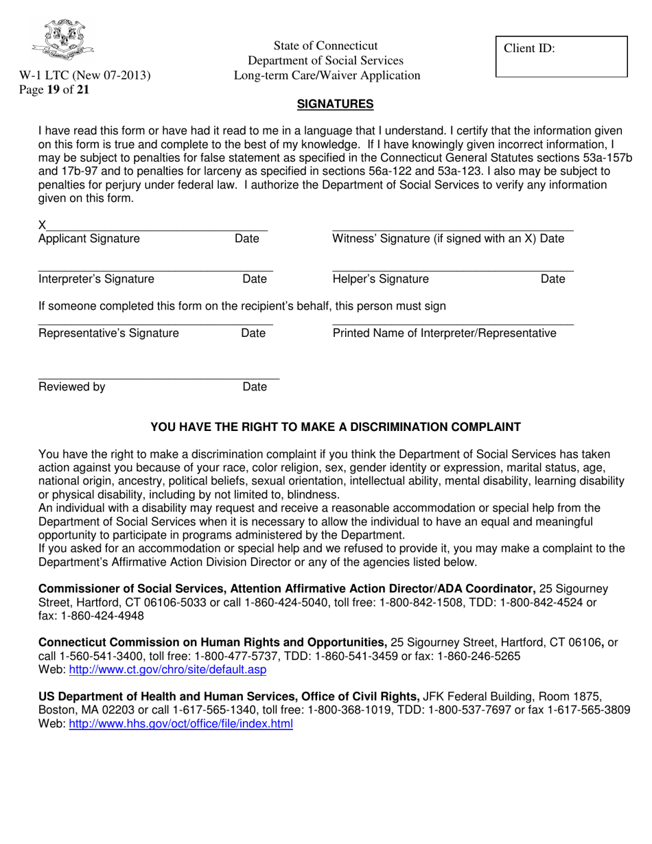Form W-1 LTC Long-Term Care / Waiver Application - Connecticut, Page 19
