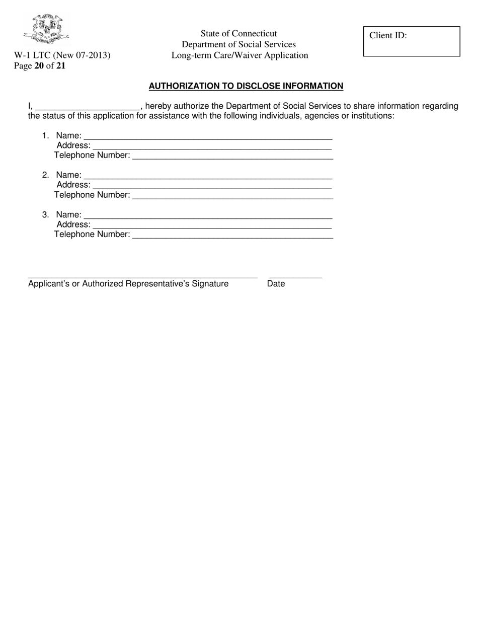 Form W-1 LTC Long-Term Care / Waiver Application - Connecticut, Page 20