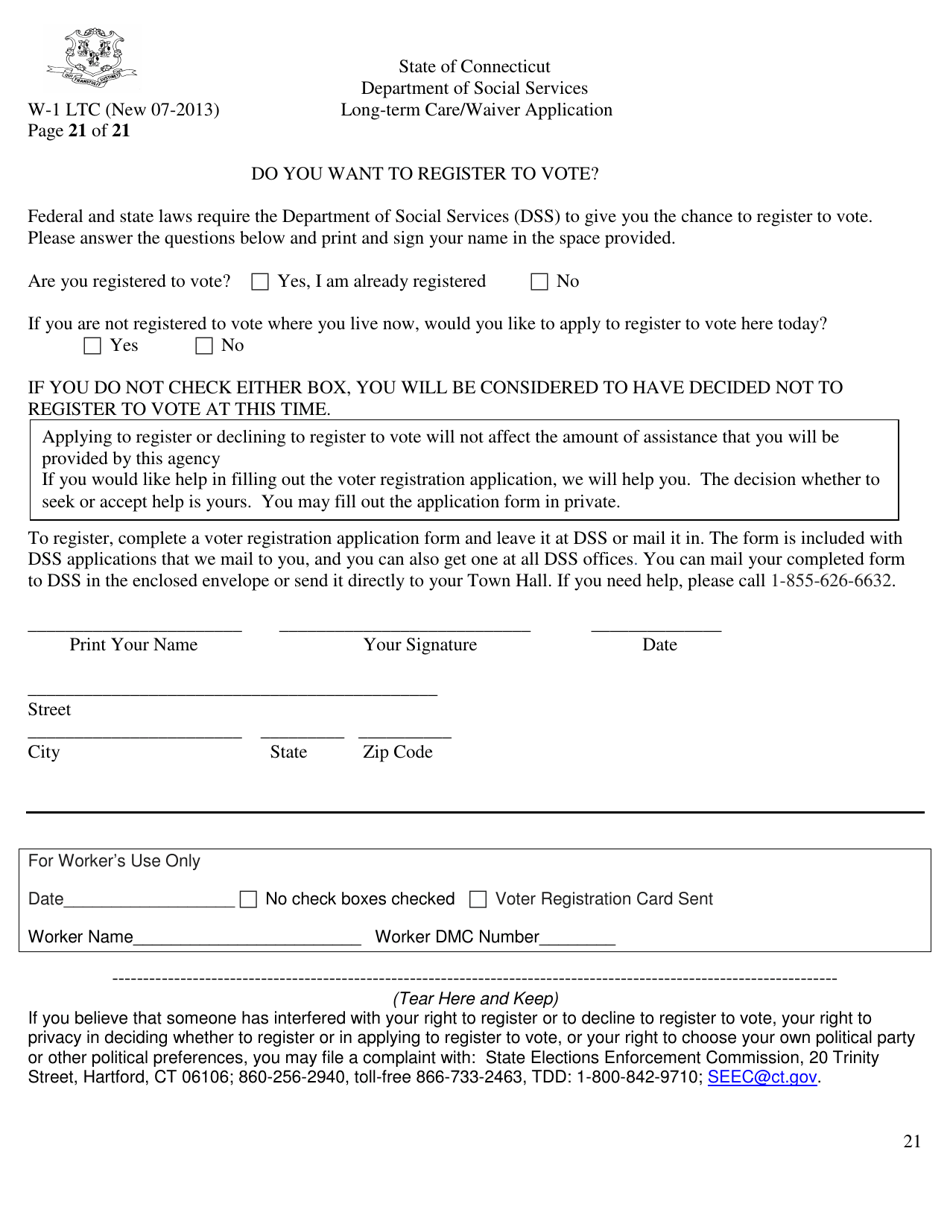 Form W-1 LTC Long-Term Care / Waiver Application - Connecticut, Page 21
