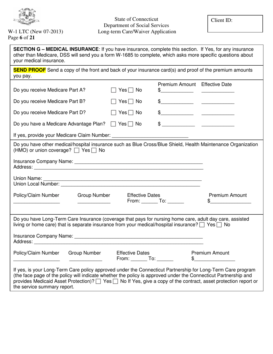 Form W-1 LTC Long-Term Care / Waiver Application - Connecticut, Page 6