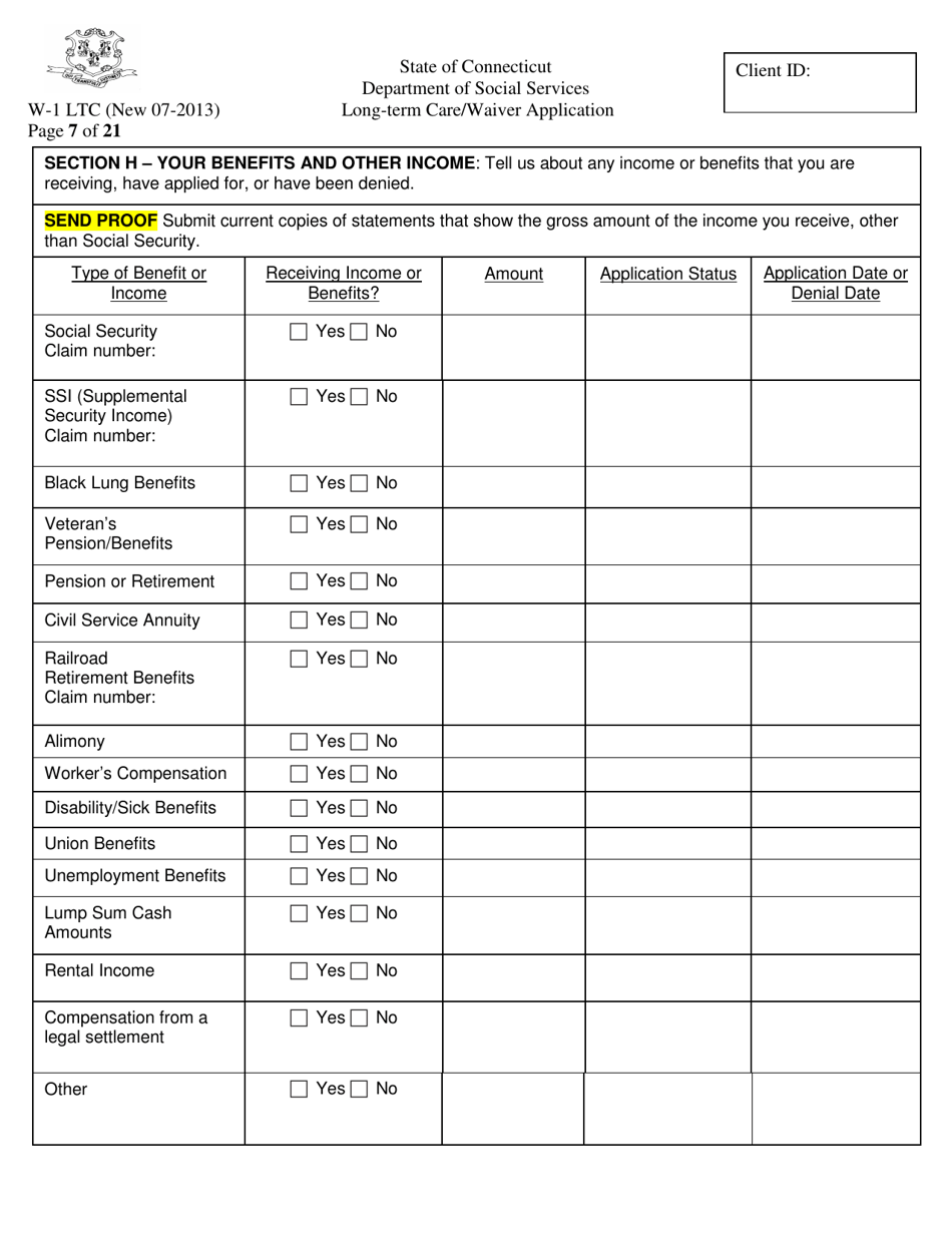 Form W-1 LTC Long-Term Care / Waiver Application - Connecticut, Page 7