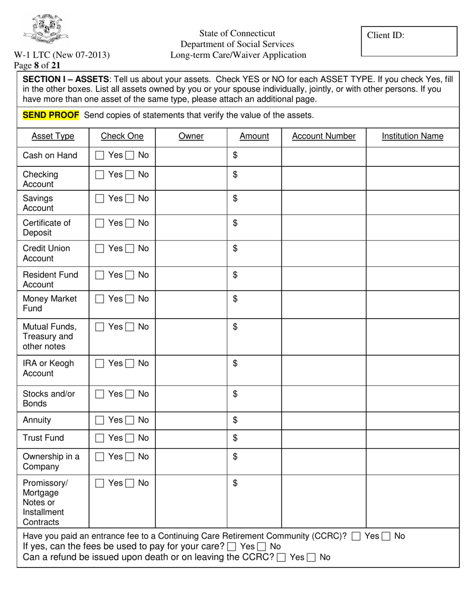 Form W-1 LTC Long-Term Care / Waiver Application - Connecticut, Page 8