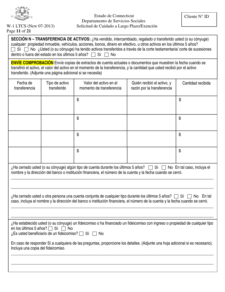 Formulario W-1 LTCS Solicitud De Cuidado a Largo Plazo / Exencion - Connecticut (Spanish), Page 11