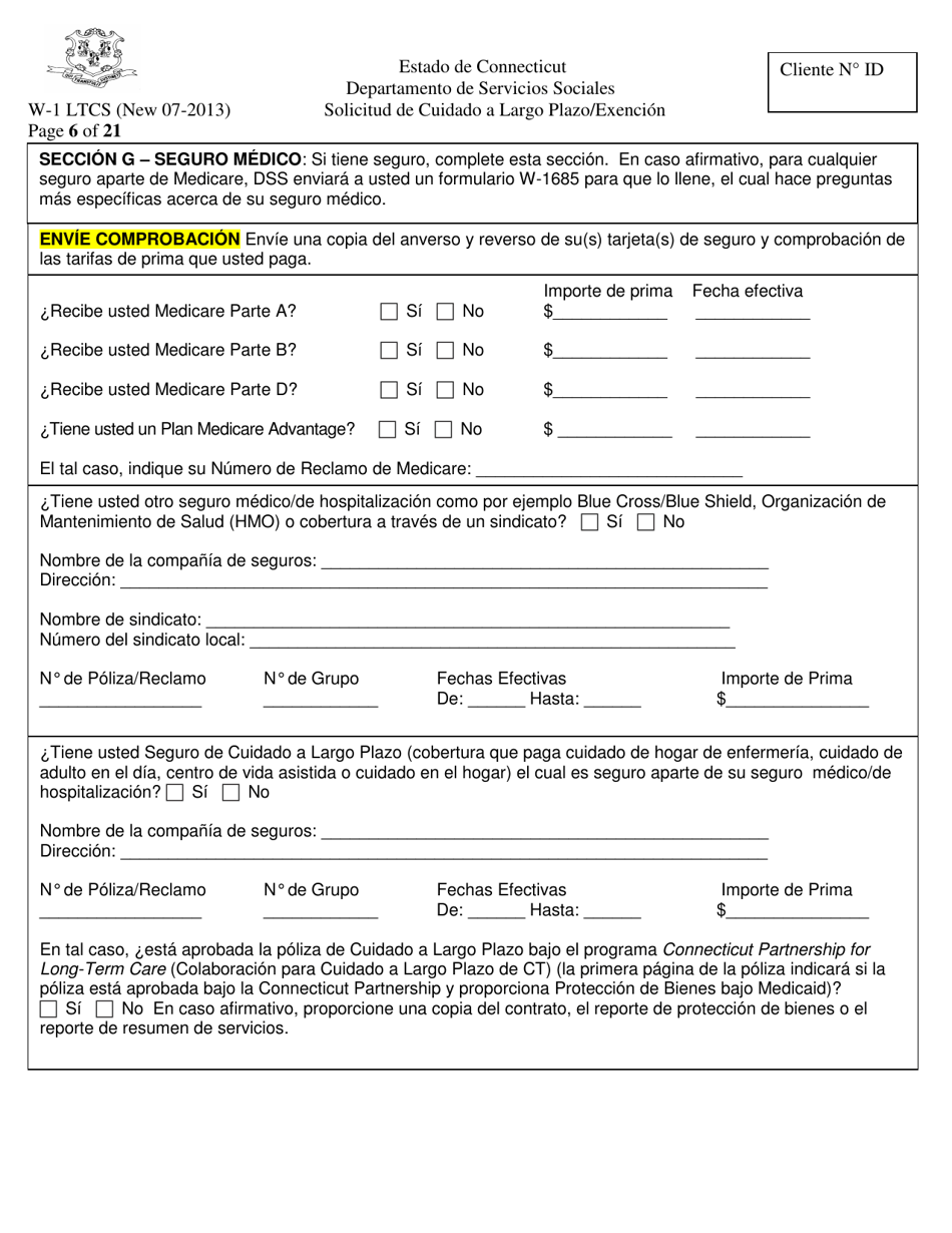 Formulario W-1 LTCS Solicitud De Cuidado a Largo Plazo / Exencion - Connecticut (Spanish), Page 6