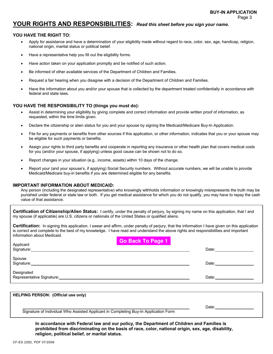 Form CF-ES2282 Medicaid / Medicare Buy-In Application - Florida, Page 3